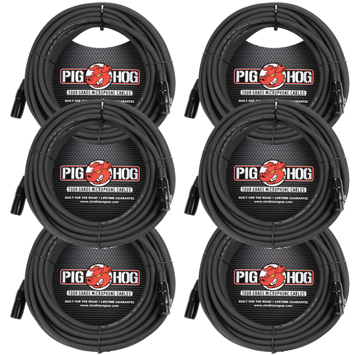 6 Pack Pig Hog PHM50 XLR High Performance 8mm Microphone Cable, 50 Ft - NEW