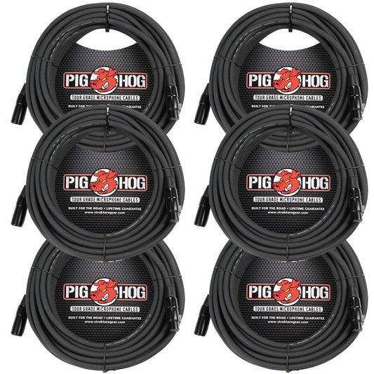 6 Pack Pig Hog PHM50 XLR High Performance 8mm Microphone Cable, 50 Ft - NEW