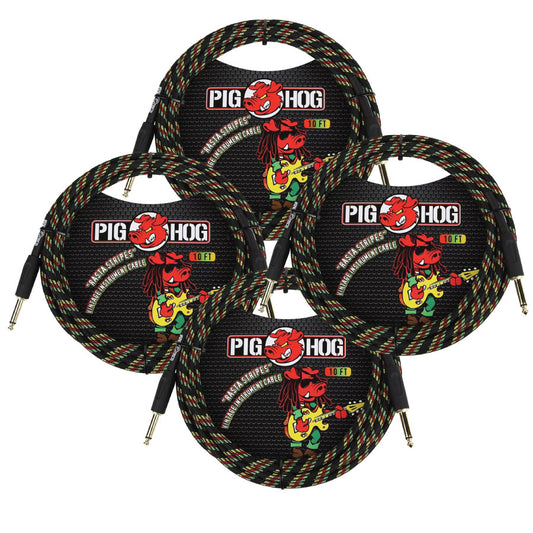 4 Pack Pig Hog PCH10RA Vintage Series 1/4" TS Instrument Cable - 10'