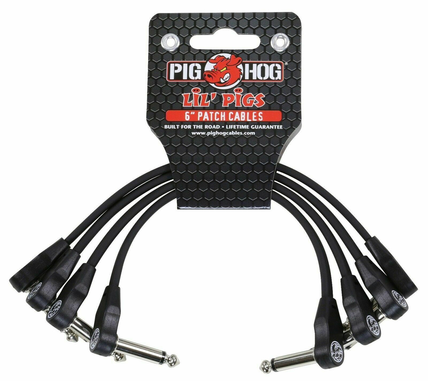 Pig Hog PHLSK6BK Lil' Pigs Low Profile Right-Angle 1/4" Black Instrument 4 PACK - NEW