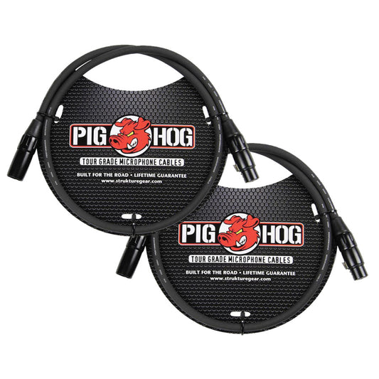 2-Pack Pig Hog PHM3 8mm Tour Grade Microphone XLR Cable 3ft - New