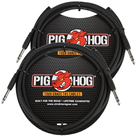 2 Pack Pig Hog PTRS06 Balanced Stereo Instrument Cable 6FT 1/4" TRS - 1/4" Plug 8mm