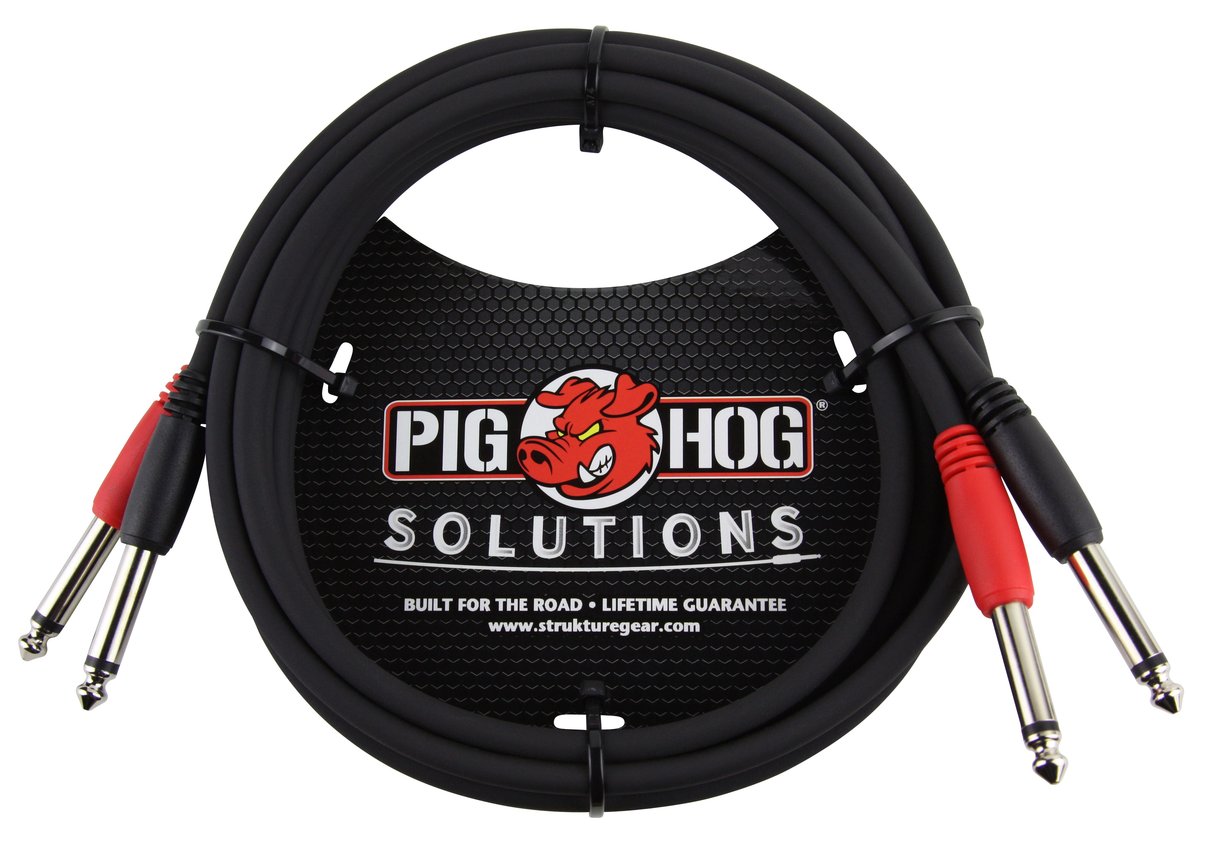 Pig Hog 6ft Dual 1/4" TS Mono Male to Male Plug Noise Free Audio Cable PD-21406 - New