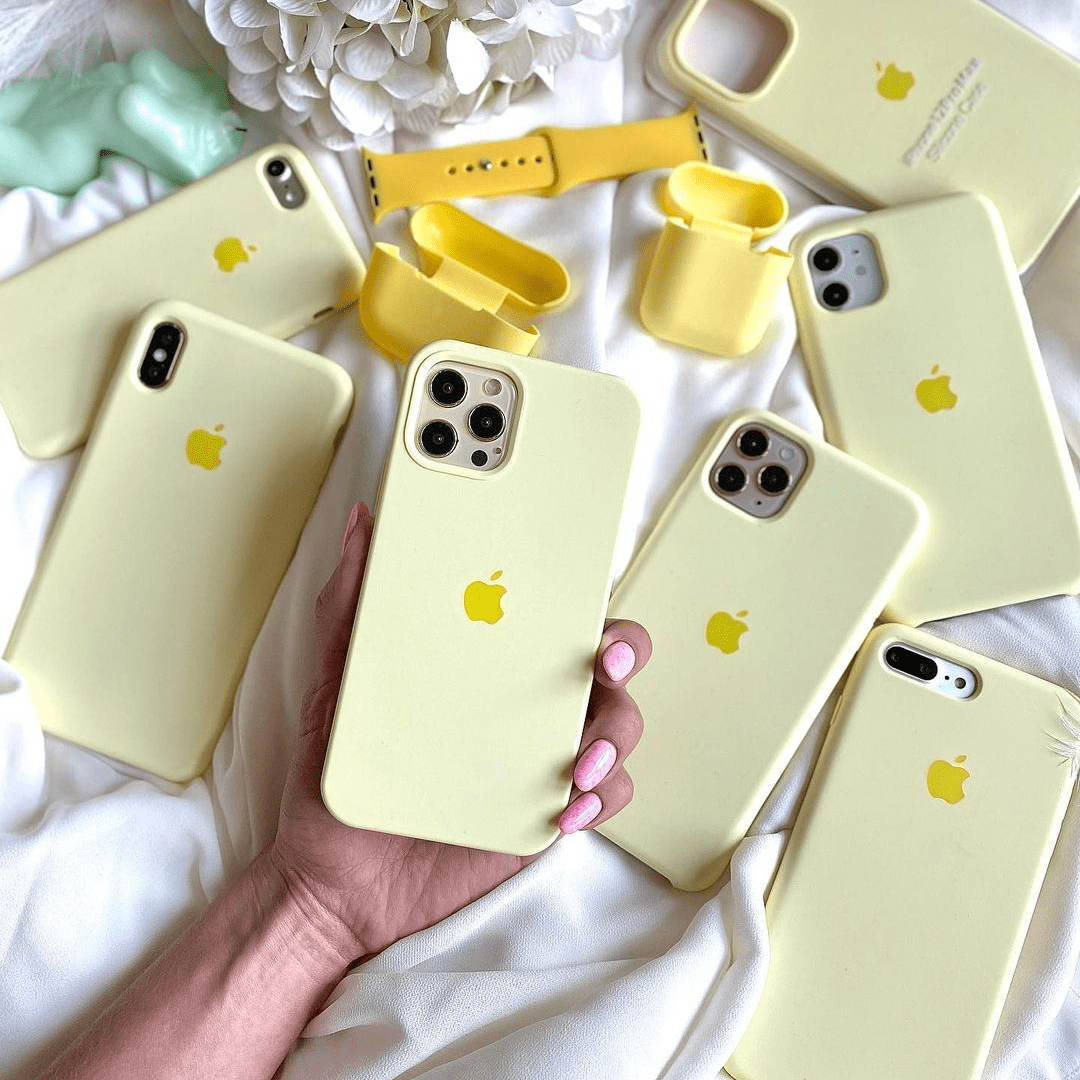 iPhone Silicone Case Creamy Yellow Full Body Protective Phone Back Cover