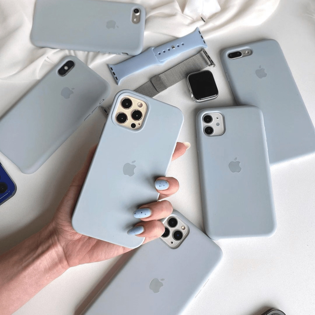 iPhone Silicone Case Grey Blue Full Body Protective Phone Back Cover
