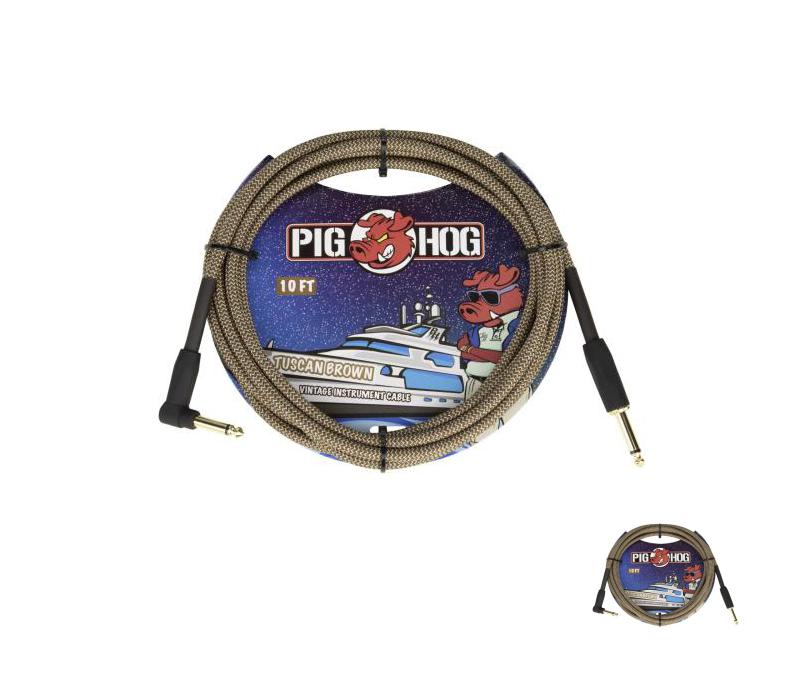 New - PIG HOG PCH10TBRR "TUSCAN BROWN" INSTRUMENT CABLE, 10FT RIGHT ANGLE