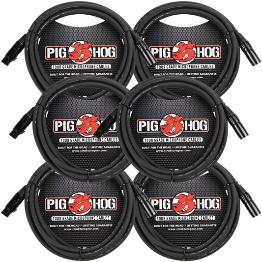 6 Pack PIG Hog PHM15 8mm microphone cable, XLR 15FT-new