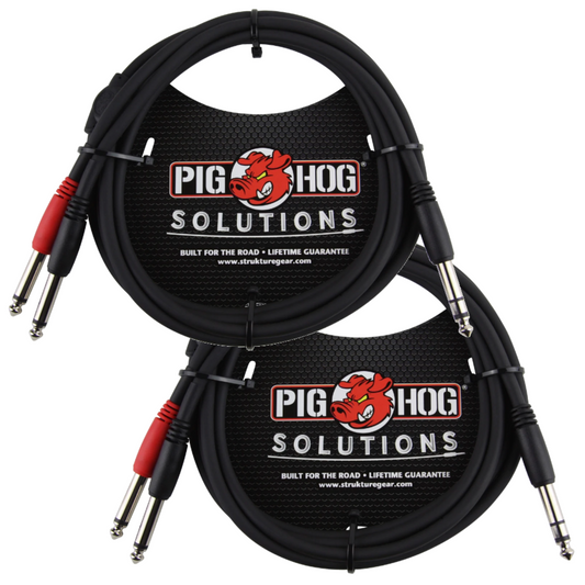 New - 2 Pack Pig Hog Solutions 1/4" TRS Stereo Male to Dual 1/4" Mono Male Insert 6ft PYIC06