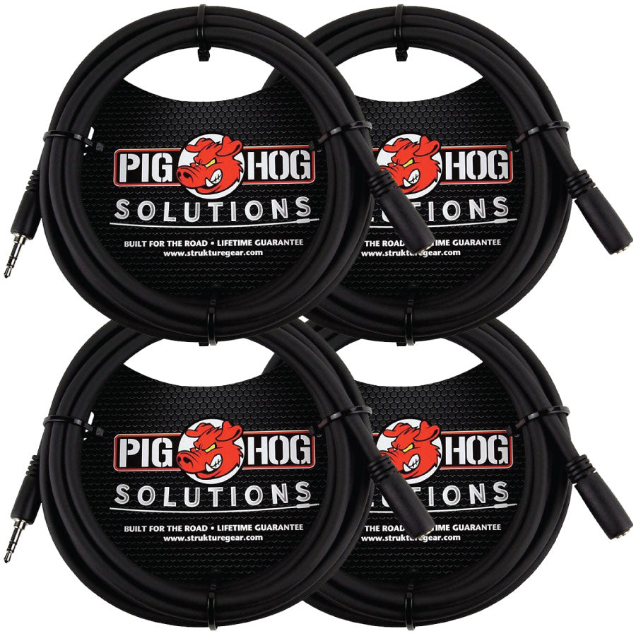 4 Pack Pig Hog Solutions PHX35-10 HeadPhone Extension Cable, 3.5mm 10ft - New