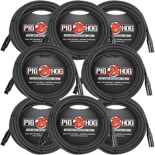 8 Pack Pig Hog PHM20 High Performance 8mm XLR Microphone Cable, 20”FT -New