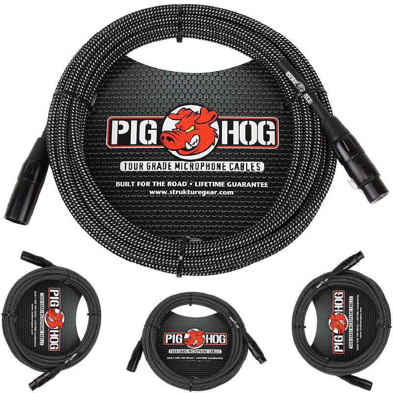 Pig Hog PHM20BKW XLR High Performance Black & White Microphone Cable, 20 Ft NEW