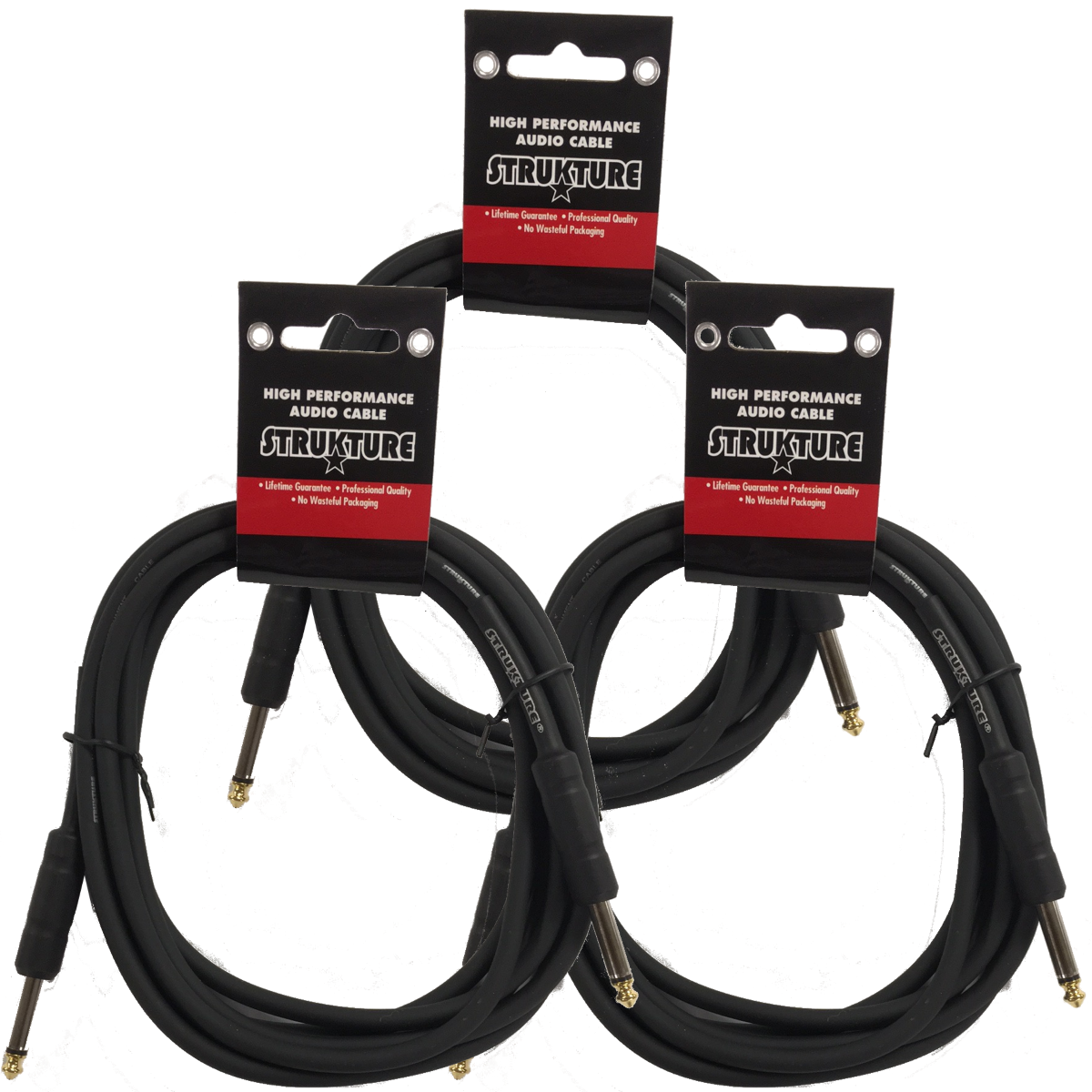 3 PACK Black Strukture 10ft Instrument Cable 6MM Rubber SC10R Lifetime Warranty!