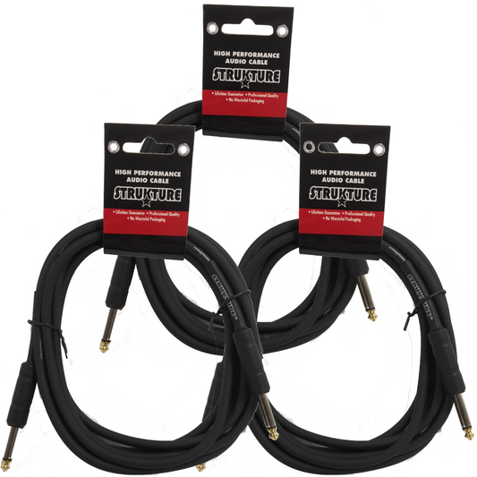 3 PACK Black Strukture 6ft Instrument Cable Thick ABS sleeve SC06 Lifetime Warranty!