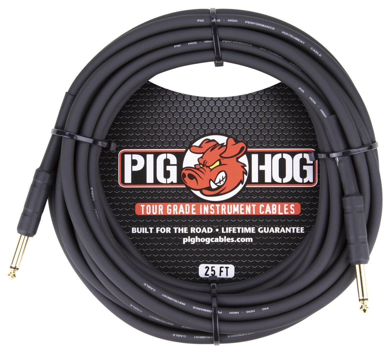 2 Pack Pig Hog Black 25ft 1/4" Guitar Instrument Cable Mono Patch Cord PH25 - NEW