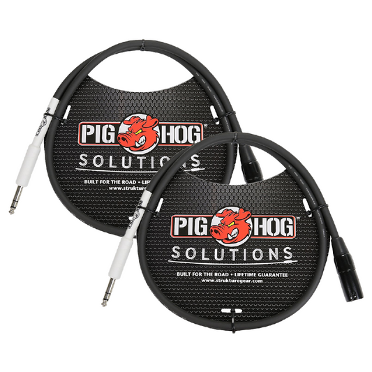 New - Pig Hog PX4T6 Patch Cable Stereo Balanced Adapt Xlr Male To 1/4" Trs, 6ft 2 Pack