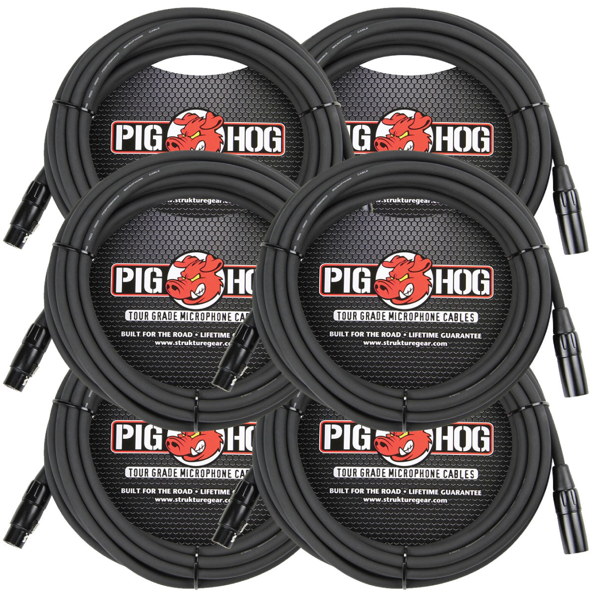 6 Pack Pig Hog PHM30 XLR High Performance 8mm Microphone 30 Foot Ft Mic Cable Lifetime Warranty!