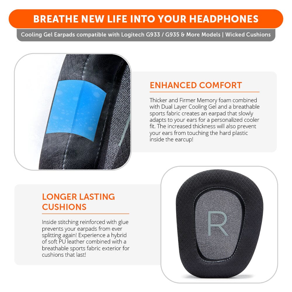WC FreeZe Cooling Gel Earpads for Logitech G933 G935 Gaming Headset