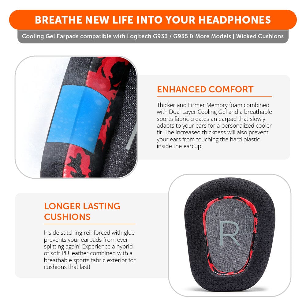 WC FreeZe Cooling Gel Earpads for Logitech G933 G935 Gaming Headset
