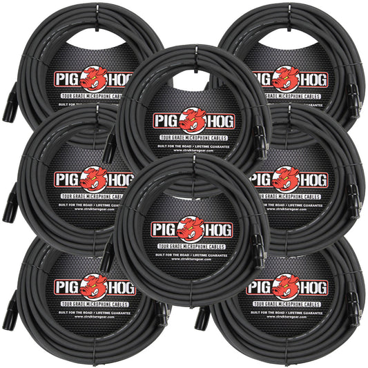 8 Pack Pig Hog PHM50 XLR High Performance 8mm Microphone Cable, 50 Ft - NEW