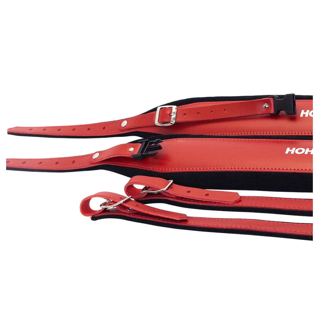 Hohner ACC21 Extra-Large Leather Accordion Strap with Back Strap - Red on Black-NEW