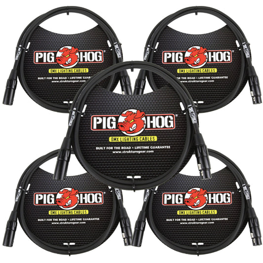 Lifetime Warranty! 5 PACK Pig Hog PHDMX5 5ft DMX Lighting Cable 3 Pin - NEW