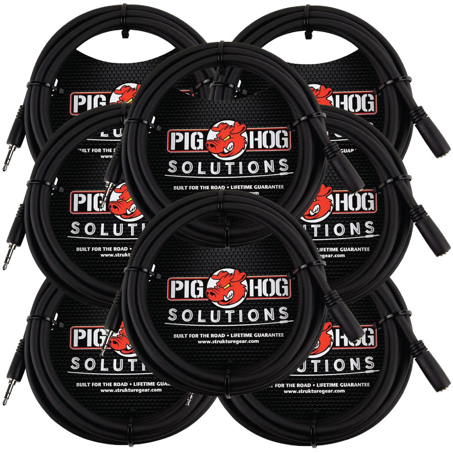 8 Pack Pig Hog Solutions PHX35-10 HeadPhone Extension Cable, 3.5mm 10ft - New