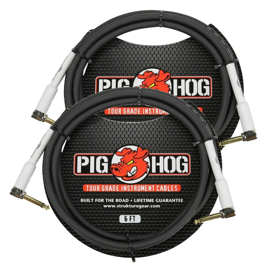 New - 2 Pack Pig Hog PH6RR 1/4" Right-Angle 8mm Guitar Instrument Cable 6 foot ft