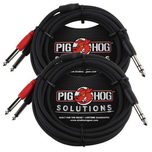 New - 2 Pack Pig Hog Solutions 10ft TRS(M) Dual Mono TS Male 1/4" Insert Cable PYIC10