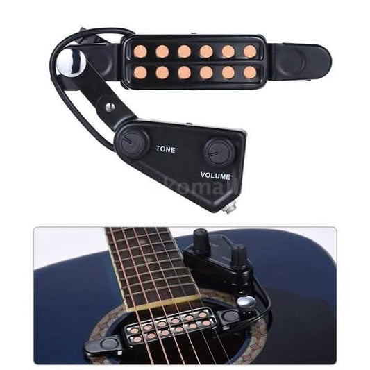 12-hole Acoustic Guitar Sound Hole Pickup Magnetic Transducer with Tone Volume Controller Music Tools