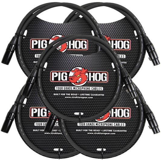 5-Pack Pig Hog PHM3 8mm Tour Grade Microphone XLR Cable 3ft - New