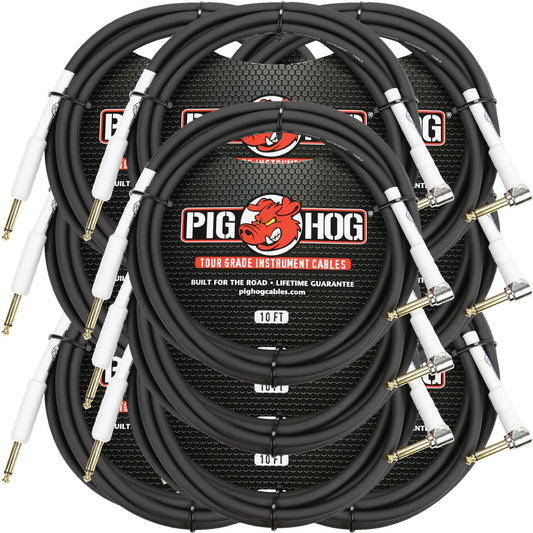 Pig Hog PH10R 8mm 1/4' TS Right Angle Instrument Cable 10 Pack