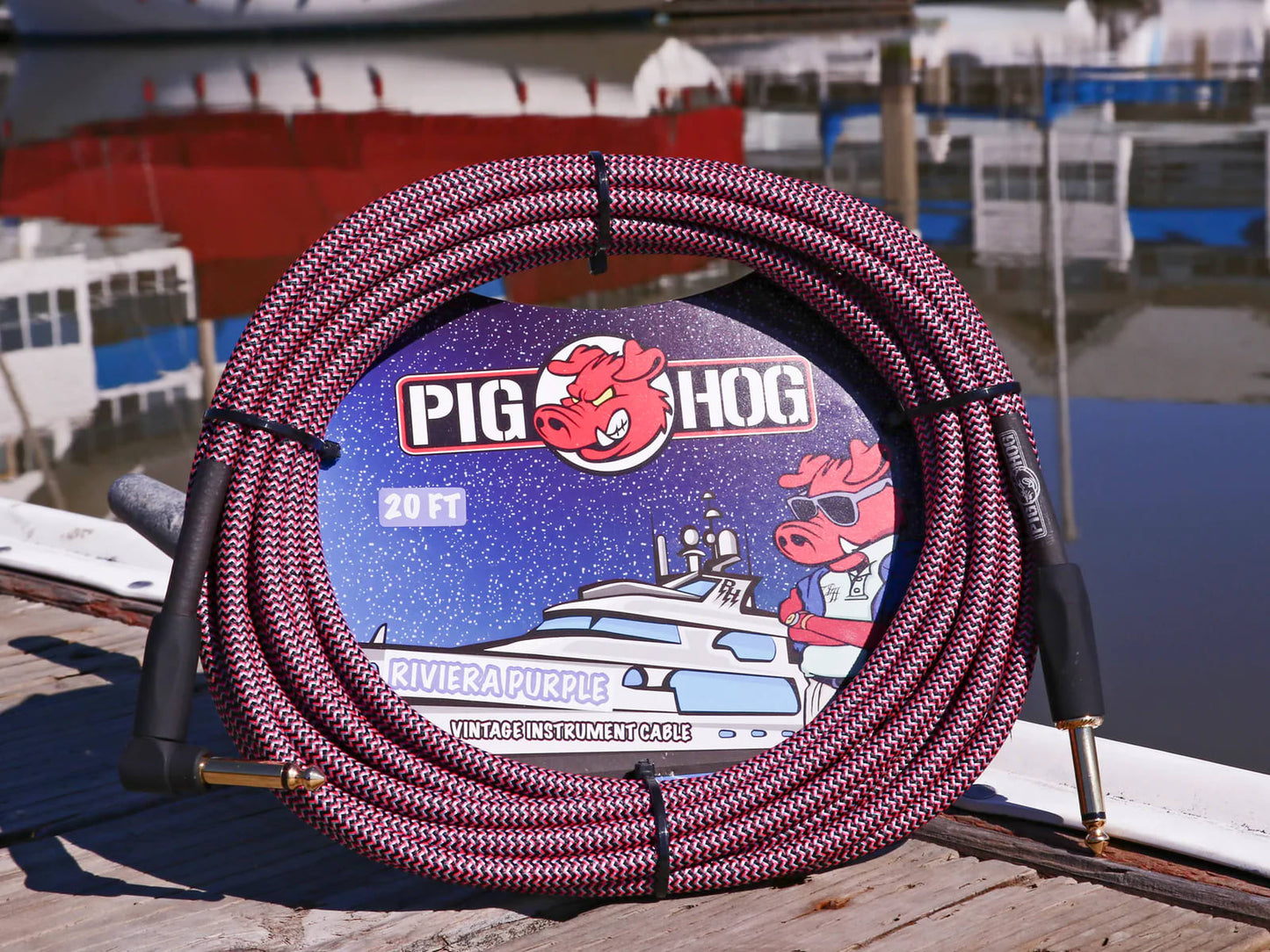 Pig Hog PCH20RPPR 20-Foot Riviera Purple Instrument Vintage Cable 1/4"-1/4" Right Angle Connectors -NEW