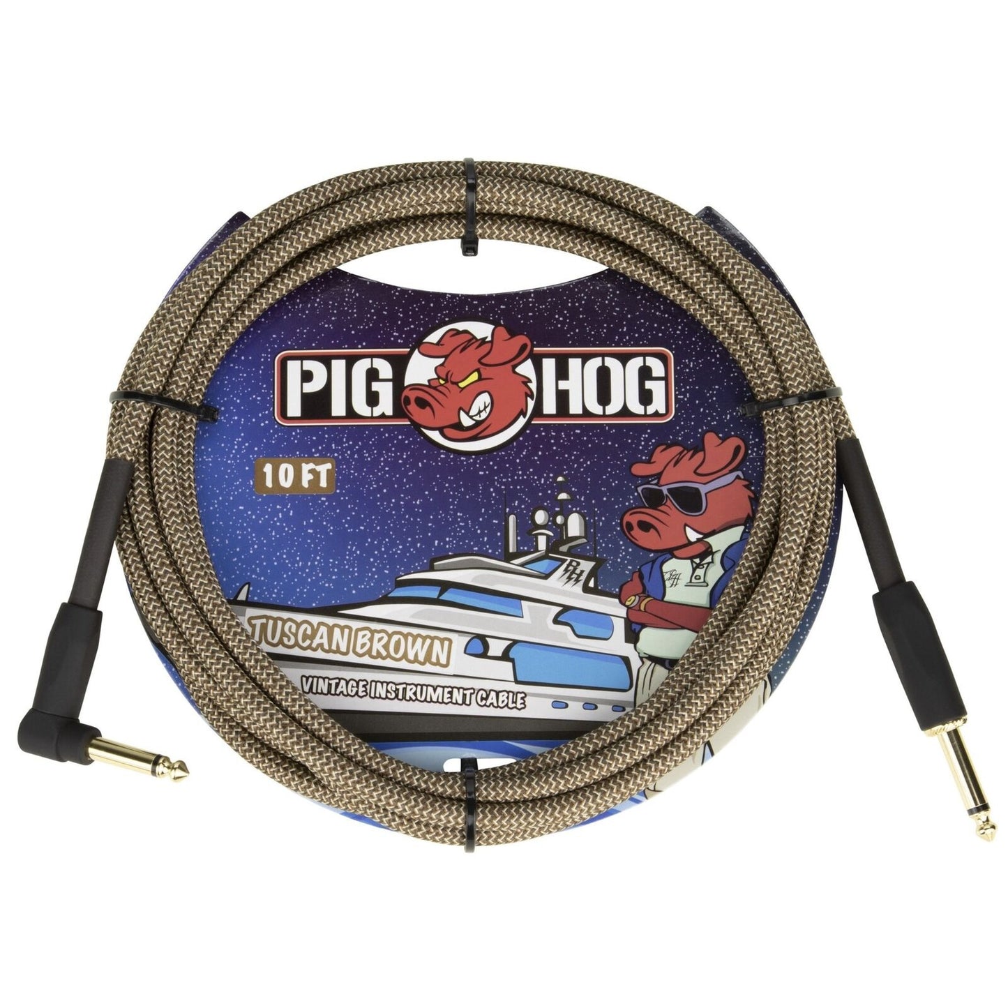 New - PIG HOG PCH10TBRR "TUSCAN BROWN" INSTRUMENT CABLE, 10FT RIGHT ANGLE