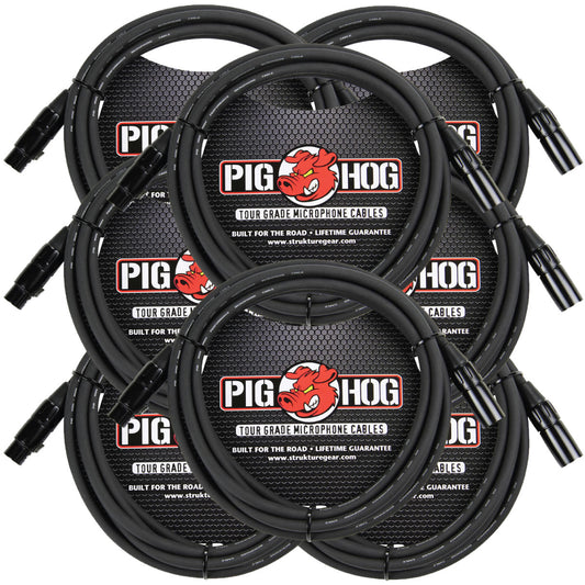 8 Pack Pig Hog PHM10 Tour-Grade XLR Male to Female Mic Cable - 10'