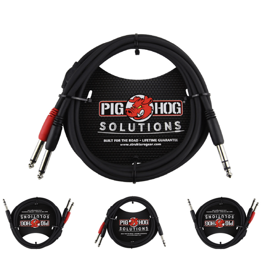 New - Pig Hog Solutions 1/4" TRS Stereo Male to Dual 1/4" Mono Male Insert 6ft PYIC06