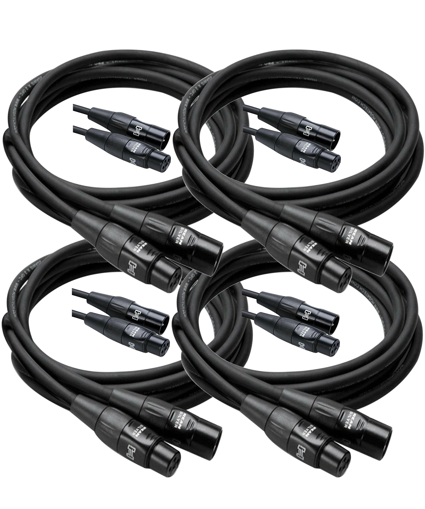 4 Pack Hosa Pro Microphone Cable, Neutrik REAN Connectors REAN XLR3F to XLR3M, HMIC-010 (10 Feet)