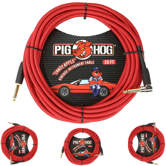 Pig Hog 20ft 1/4 Candy Apple Red Guitar Ins Cable Cord Right-Angle PCH20CAR