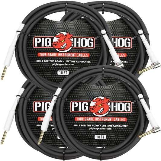 Pig Hog PH10R 8mm 1/4' TS Straight to Right Angle Instrument Cable 10' 4 Pack