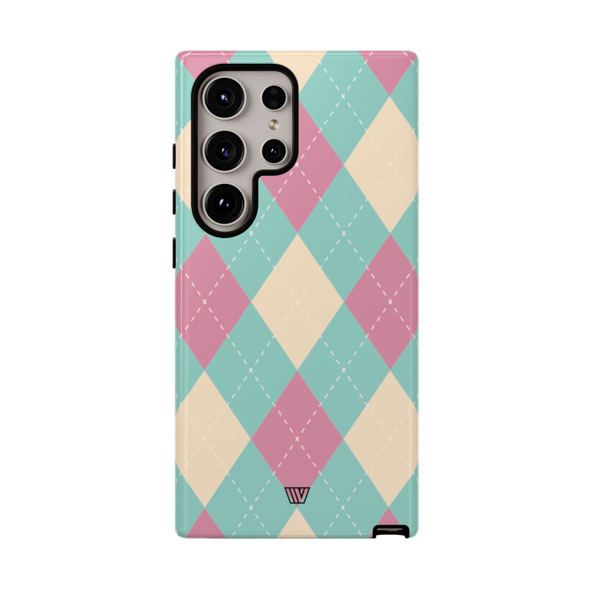 Tough Phone Case Blue Pink Beige Argyle Pattern