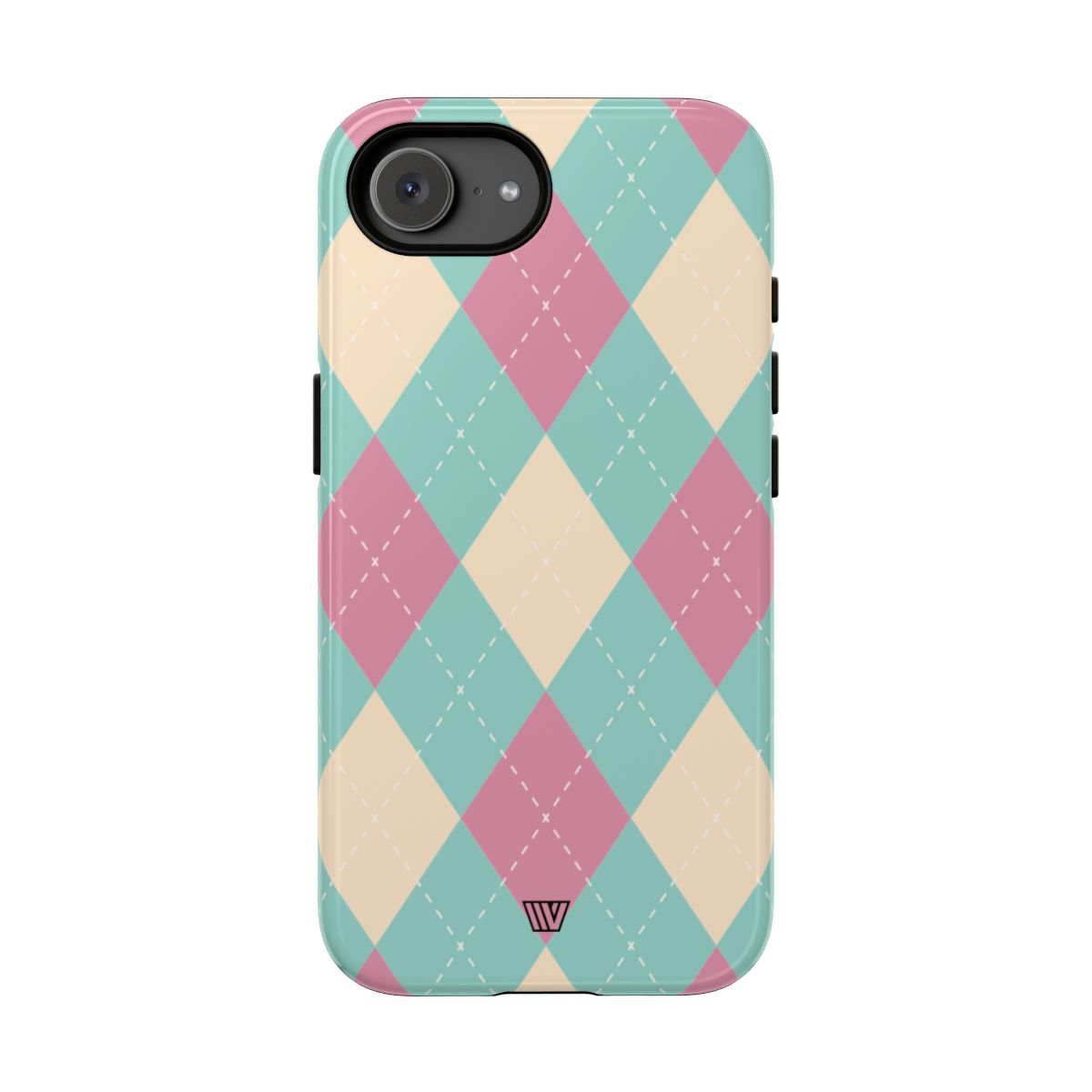 Tough Phone Case Blue Pink Beige Argyle Pattern