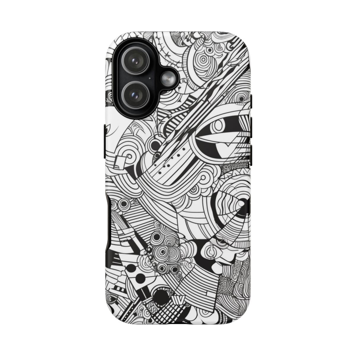 B&W Abstract Doodle Tough Phone Case with Impact Resistance Polycarbonate Shell