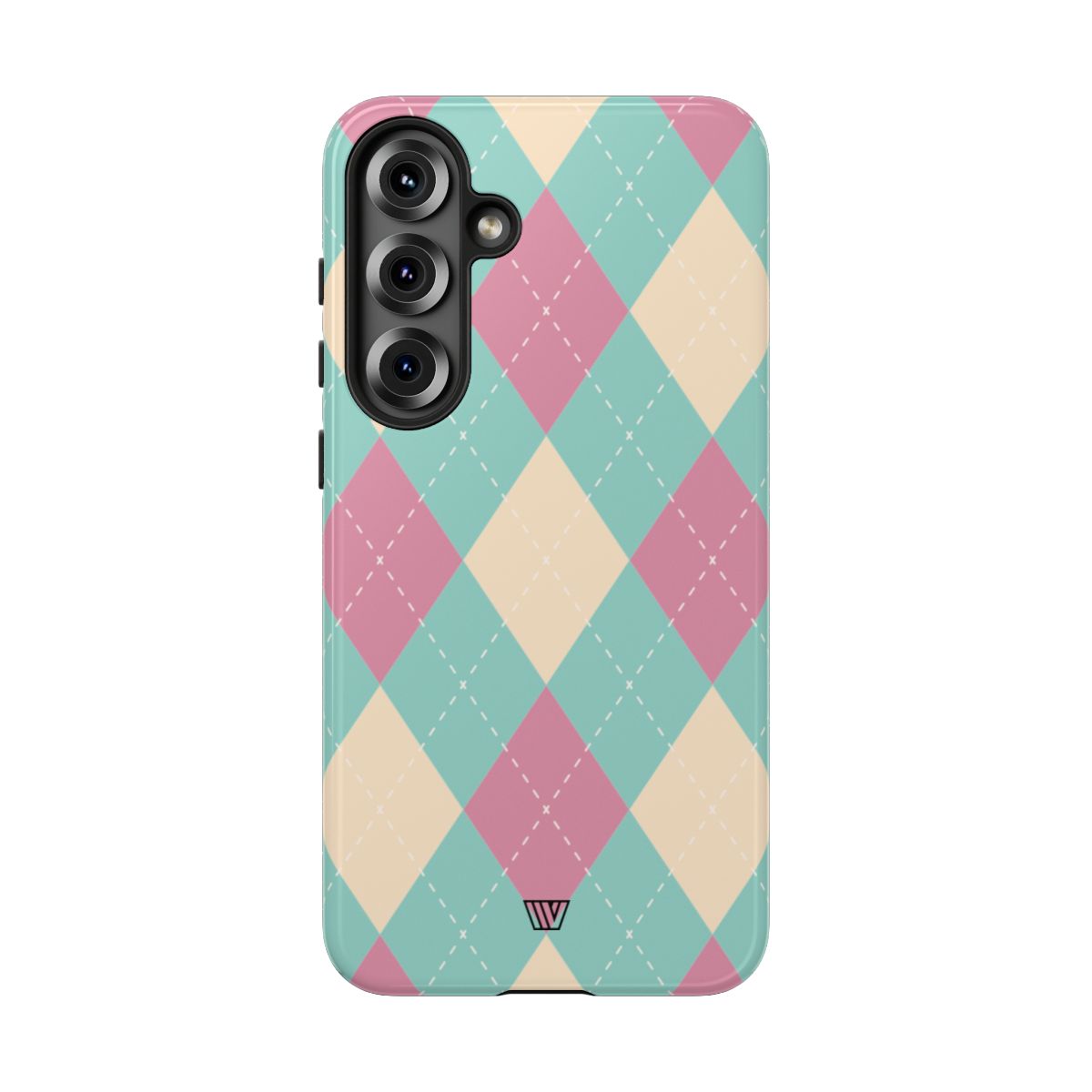Tough Phone Case Blue Pink Beige Argyle Pattern