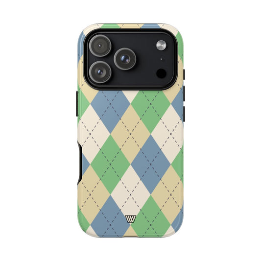 Tough Phone Case Green Blue Beige Argyle Polycarbonate Shell