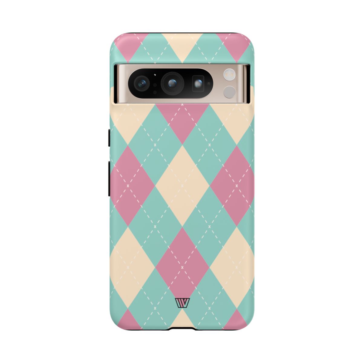 Tough Phone Case Blue Pink Beige Argyle Pattern