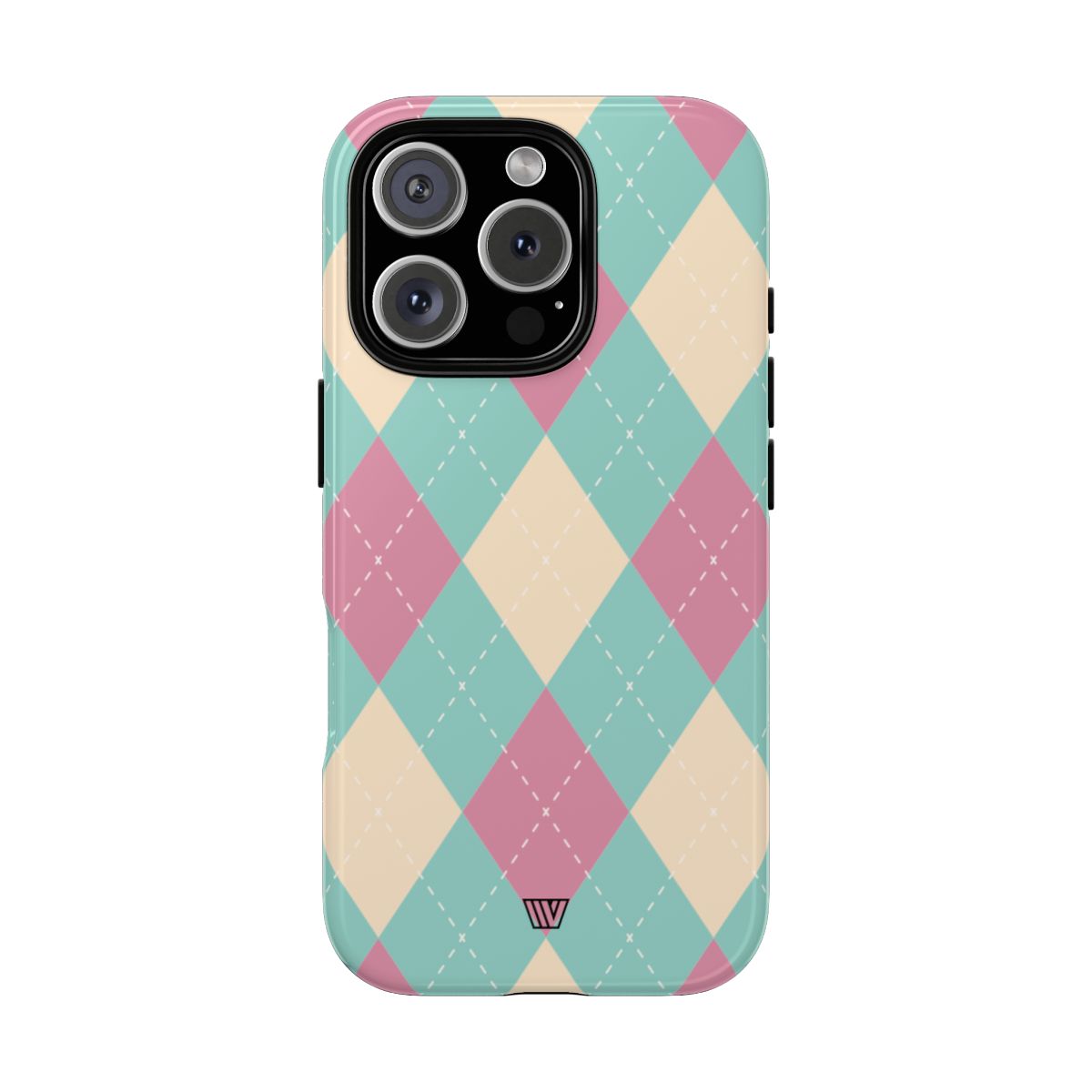 Tough Phone Case Blue Pink Beige Argyle Pattern