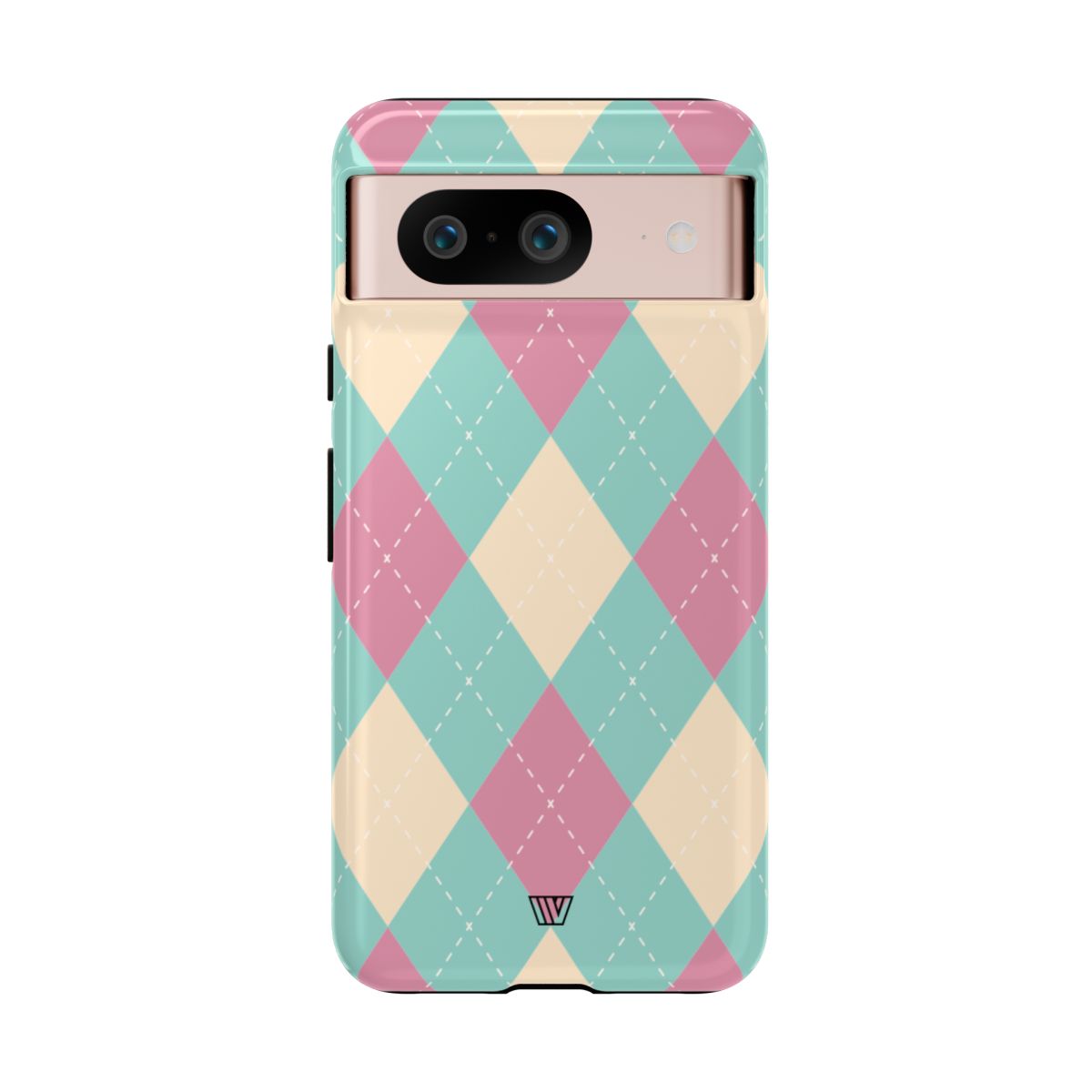 Tough Phone Case Blue Pink Beige Argyle Pattern