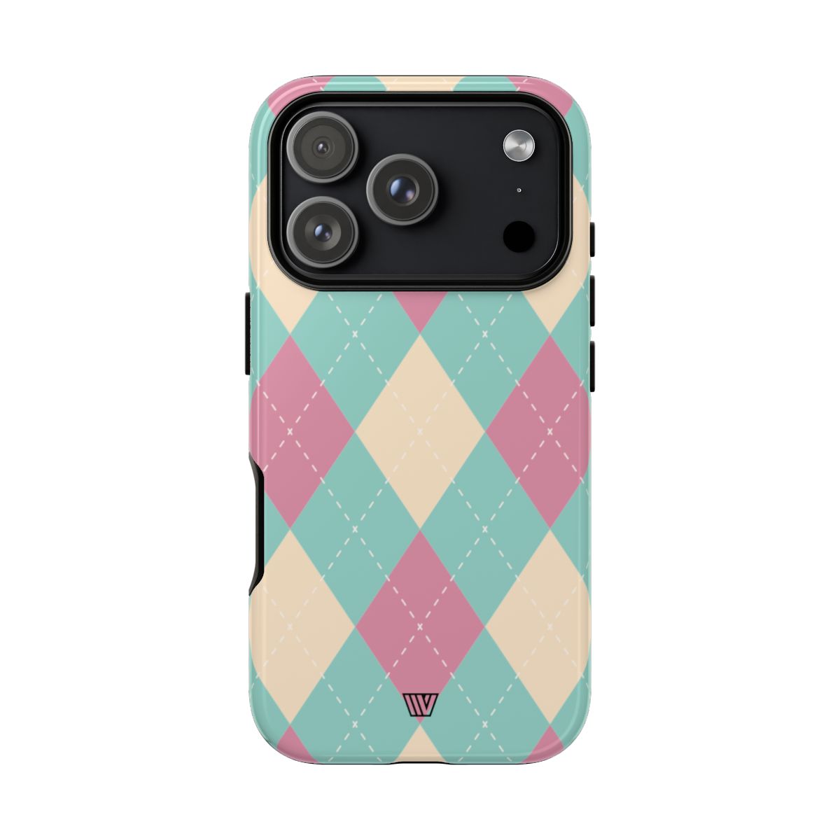 Tough Phone Case Blue Pink Beige Argyle Pattern