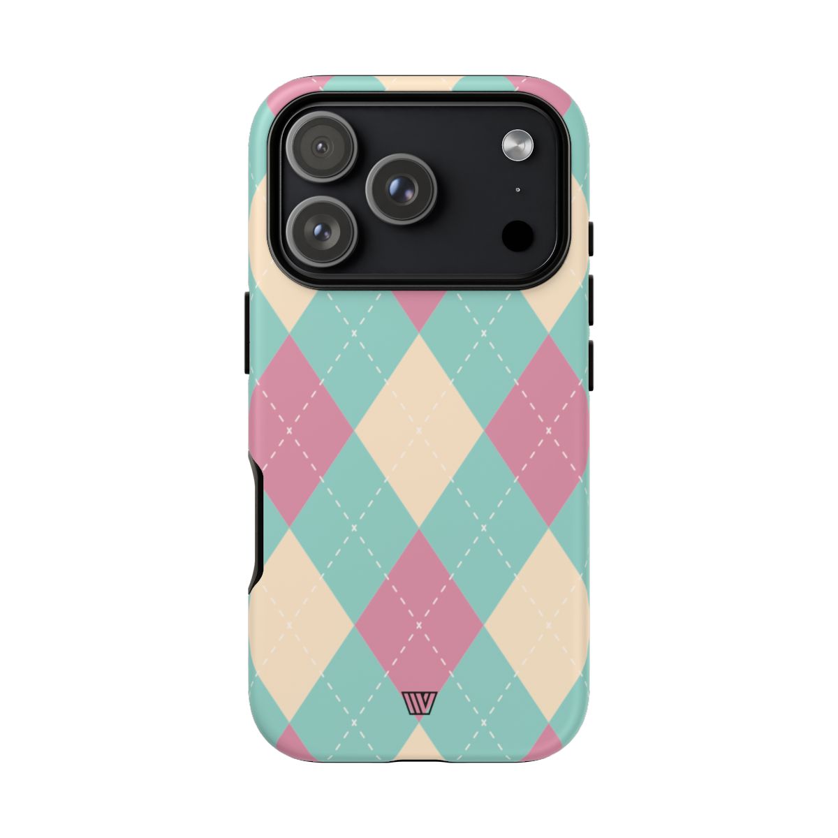 Tough Phone Case Blue Pink Beige Argyle Pattern