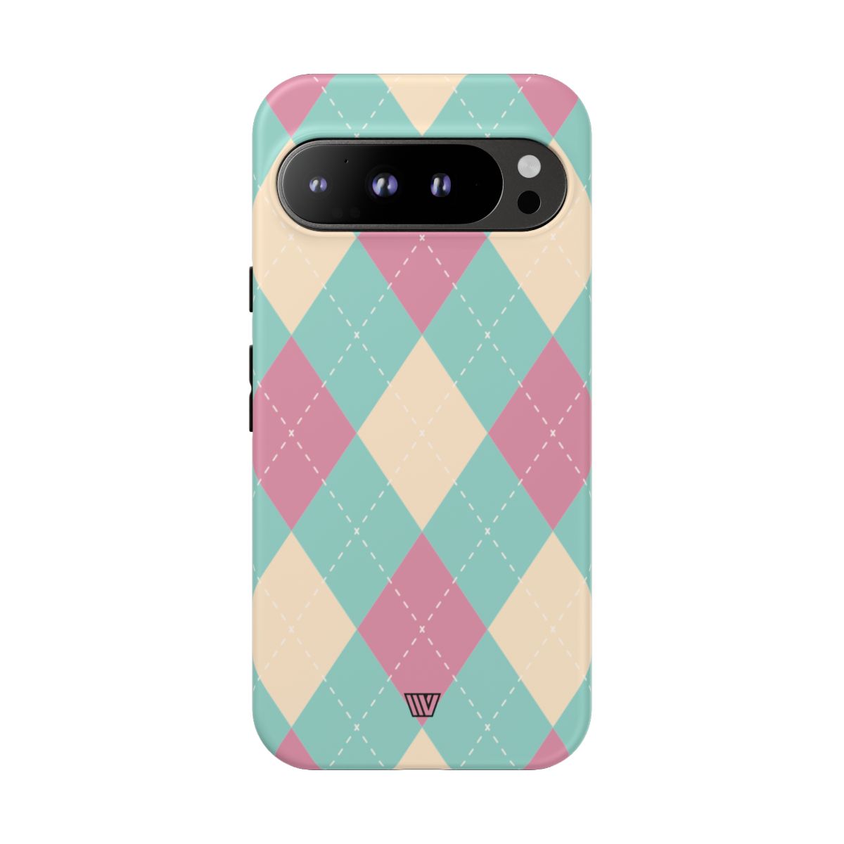 Tough Phone Case Blue Pink Beige Argyle Pattern