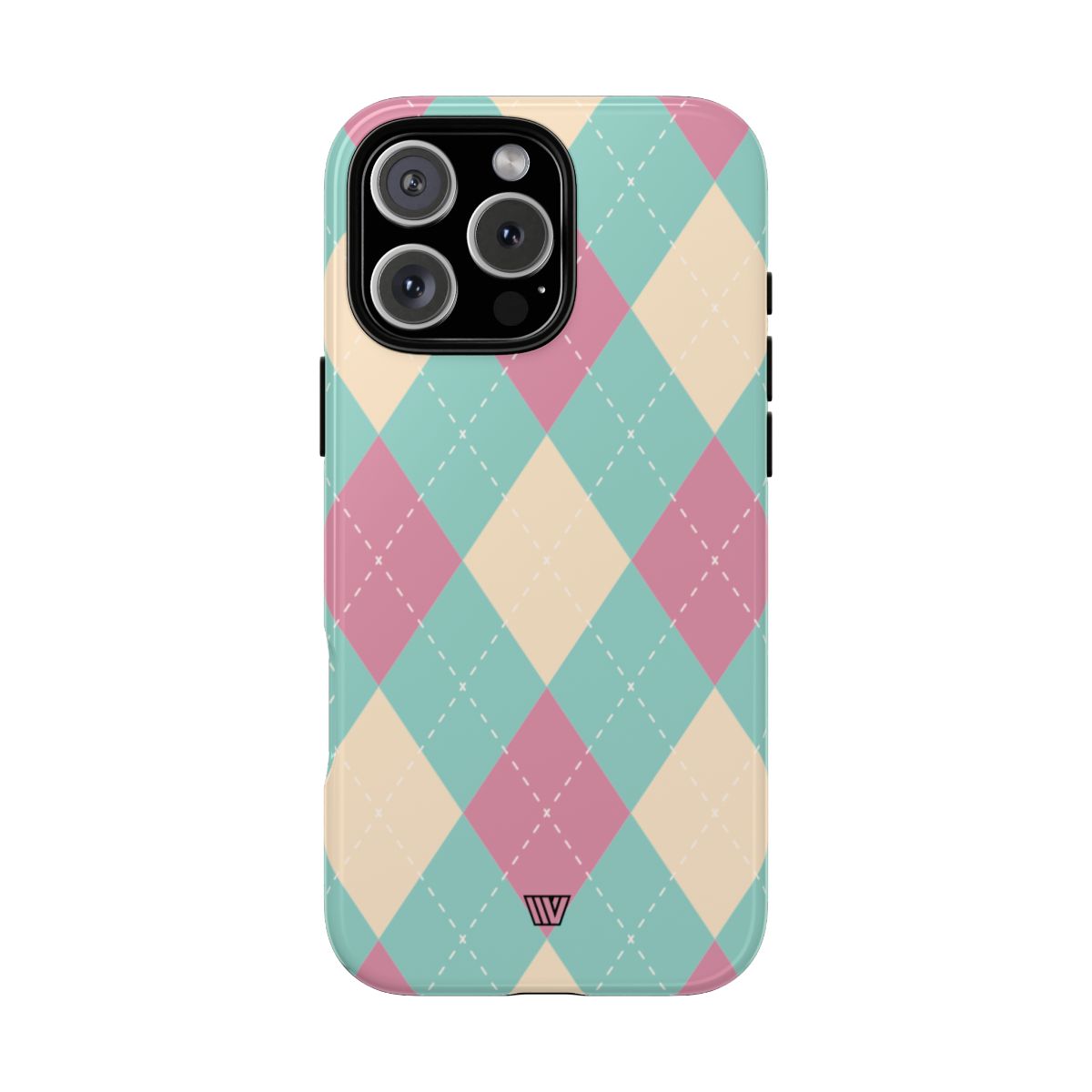 Tough Phone Case Blue Pink Beige Argyle Pattern